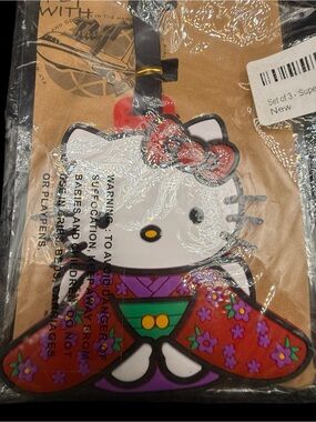 NEW Hello Kitty Red & Purple Floral Kimono Luggage Tag 4x4”